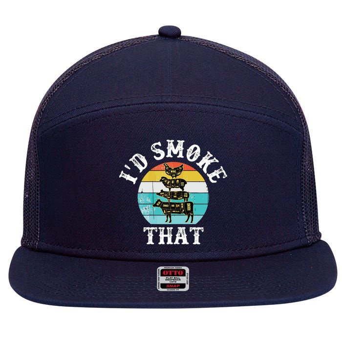 Funny Retro BBQ Party Smoker Chef I'd Smoke That 7 Panel Mesh Trucker Snapback Hat