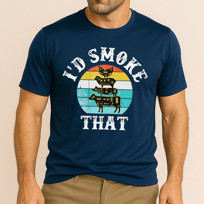 Funny Retro BBQ Party Smoker Chef I'd Smoke That Cooling Performance Crew T-Shirt