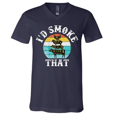 Funny Retro BBQ Party Smoker Chef I'd Smoke That V-Neck T-Shirt