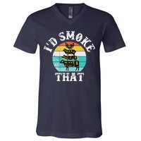 Funny Retro BBQ Party Smoker Chef I'd Smoke That V-Neck T-Shirt