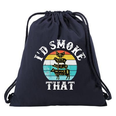 Funny Retro BBQ Party Smoker Chef I'd Smoke That Drawstring Bag