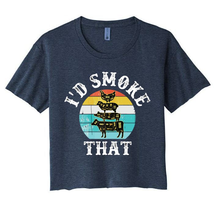 Funny Retro BBQ Party Smoker Chef I'd Smoke That Crop Top