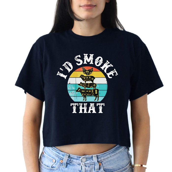 Funny Retro BBQ Party Smoker Chef I'd Smoke That Crop Top