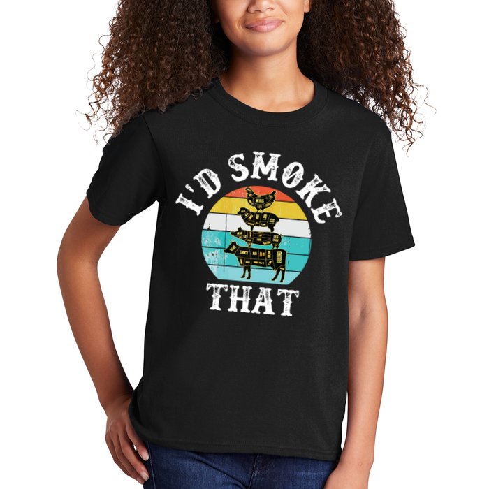 Funny Retro BBQ Party Smoker Chef I'd Smoke That Kids T-Shirt