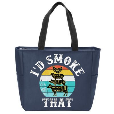 Funny Retro BBQ Party Smoker Chef I'd Smoke That Zip Tote Bag