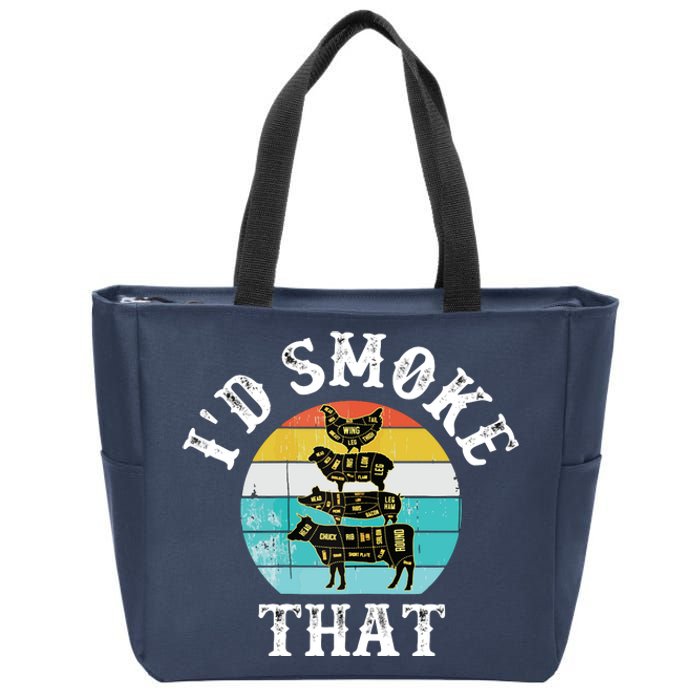 Funny Retro BBQ Party Smoker Chef I'd Smoke That Zip Tote Bag