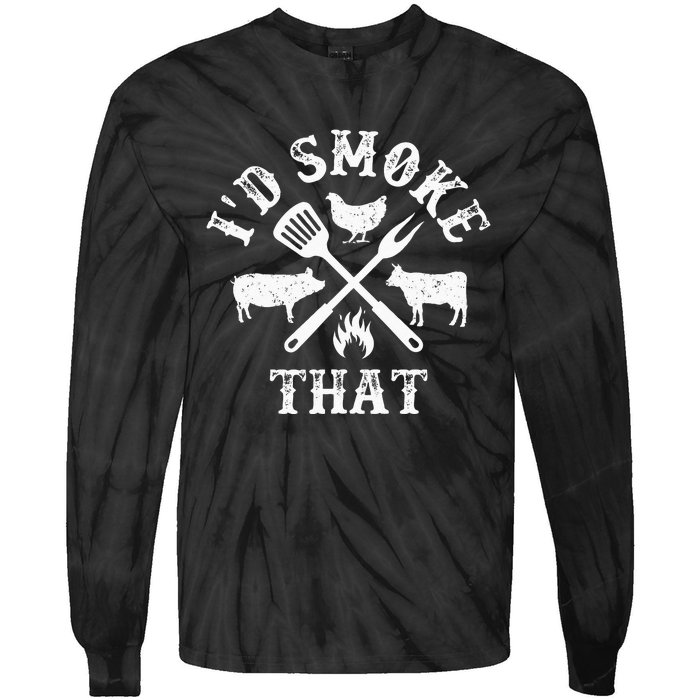 Funny Retro BBQ Party Smoker Chef Dad Gifts Id Smoke That Tie-Dye Long Sleeve Shirt