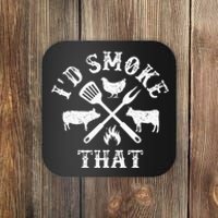 Funny Retro BBQ Party Smoker Chef Dad Gifts Id Smoke That Coaster