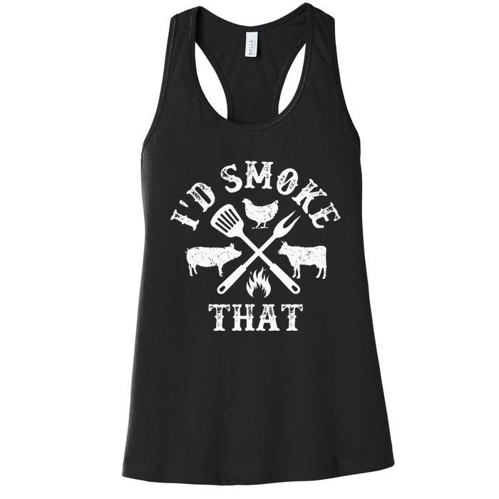 Funny Retro BBQ Party Smoker Chef Dad Gifts Id Smoke That Women's Racerback Tank