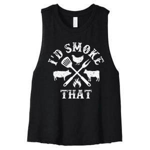 Funny Retro BBQ Party Smoker Chef Dad Gifts Id Smoke That Women's Racerback Cropped Tank