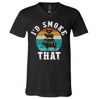 Funny Retro Bbq Party Smoker Chef Dad Gift ID Smoke That V-Neck T-Shirt