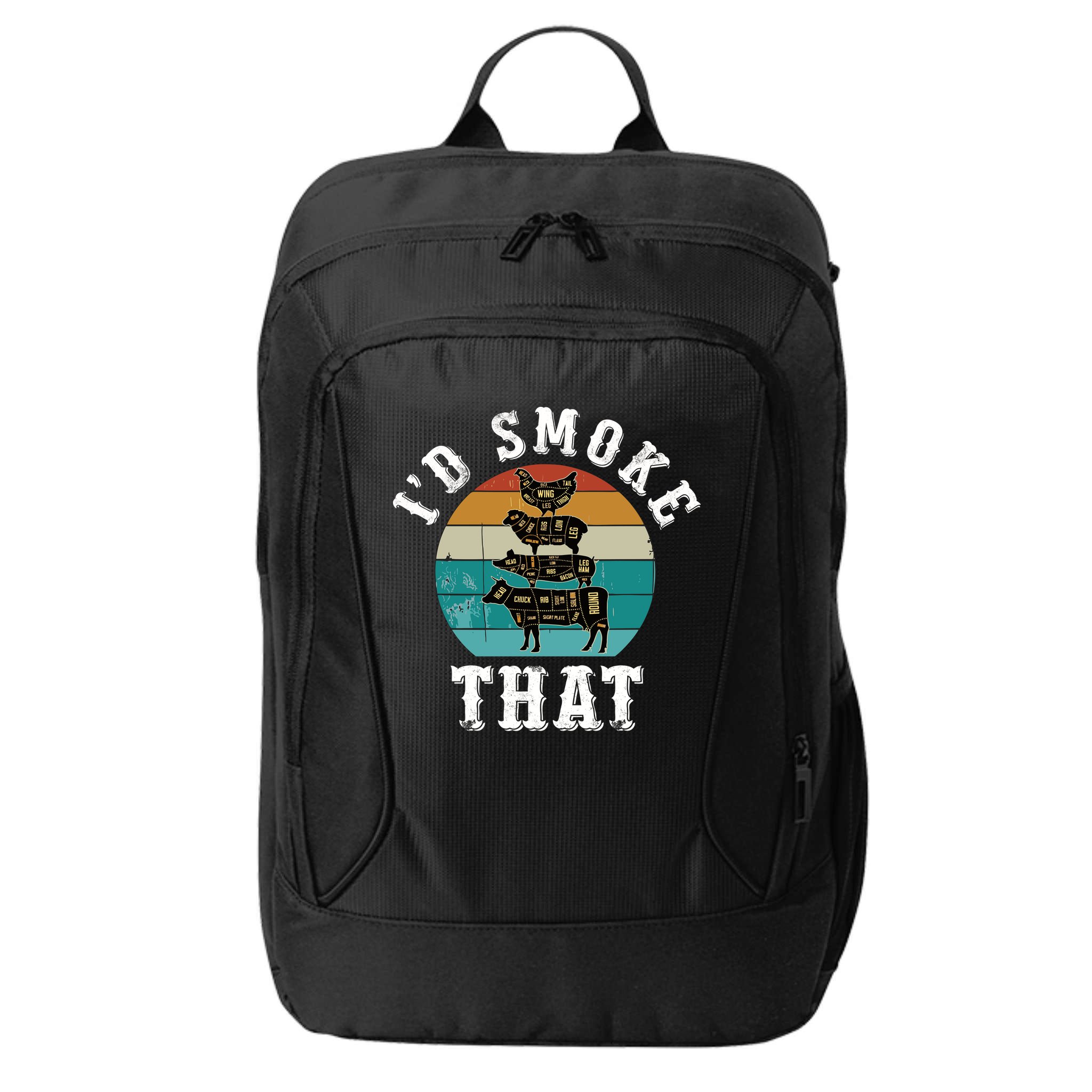 Funny Retro Bbq Party Smoker Chef Dad Gift ID Smoke That City Backpack