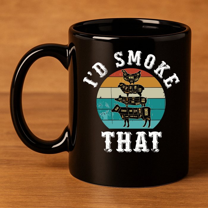 Funny Retro Bbq Party Smoker Chef Dad Gift ID Smoke That 11oz C Handle Ceramic Mug
