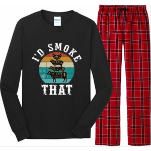 Funny Retro Bbq Party Smoker Chef Dad Gift ID Smoke That Long Sleeve Pajama Set