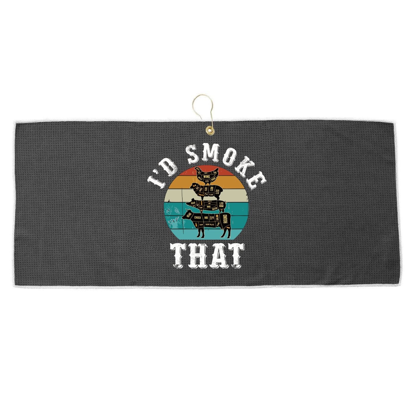 Funny Retro Bbq Party Smoker Chef Dad Gift ID Smoke That Large Microfiber Waffle Golf Towel