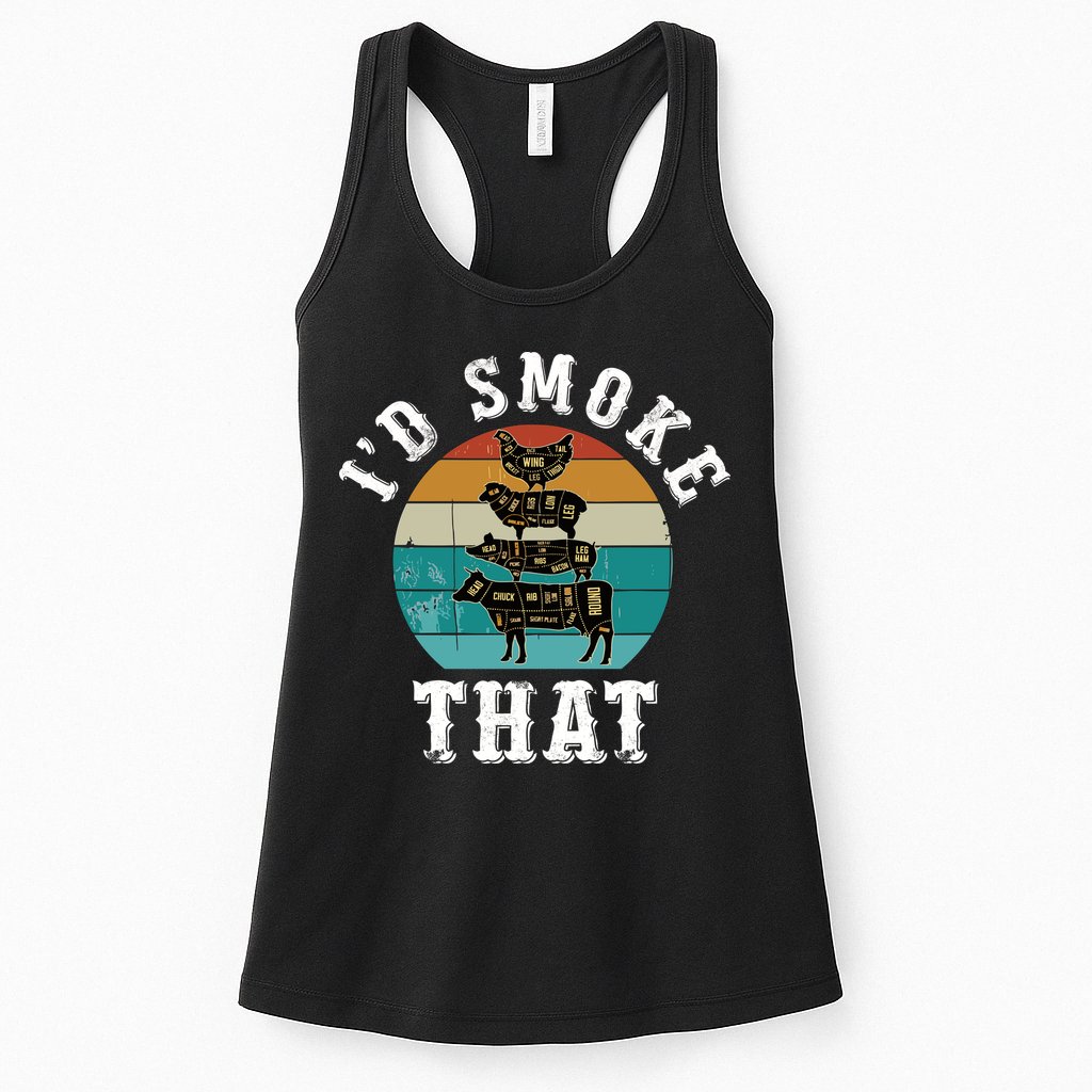 Funny Retro Bbq Party Smoker Chef Dad Gift ID Smoke That Womens Tank Top