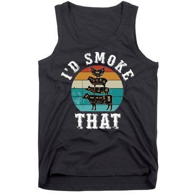 Funny Retro Bbq Party Smoker Chef Dad Gift ID Smoke That Tank Top