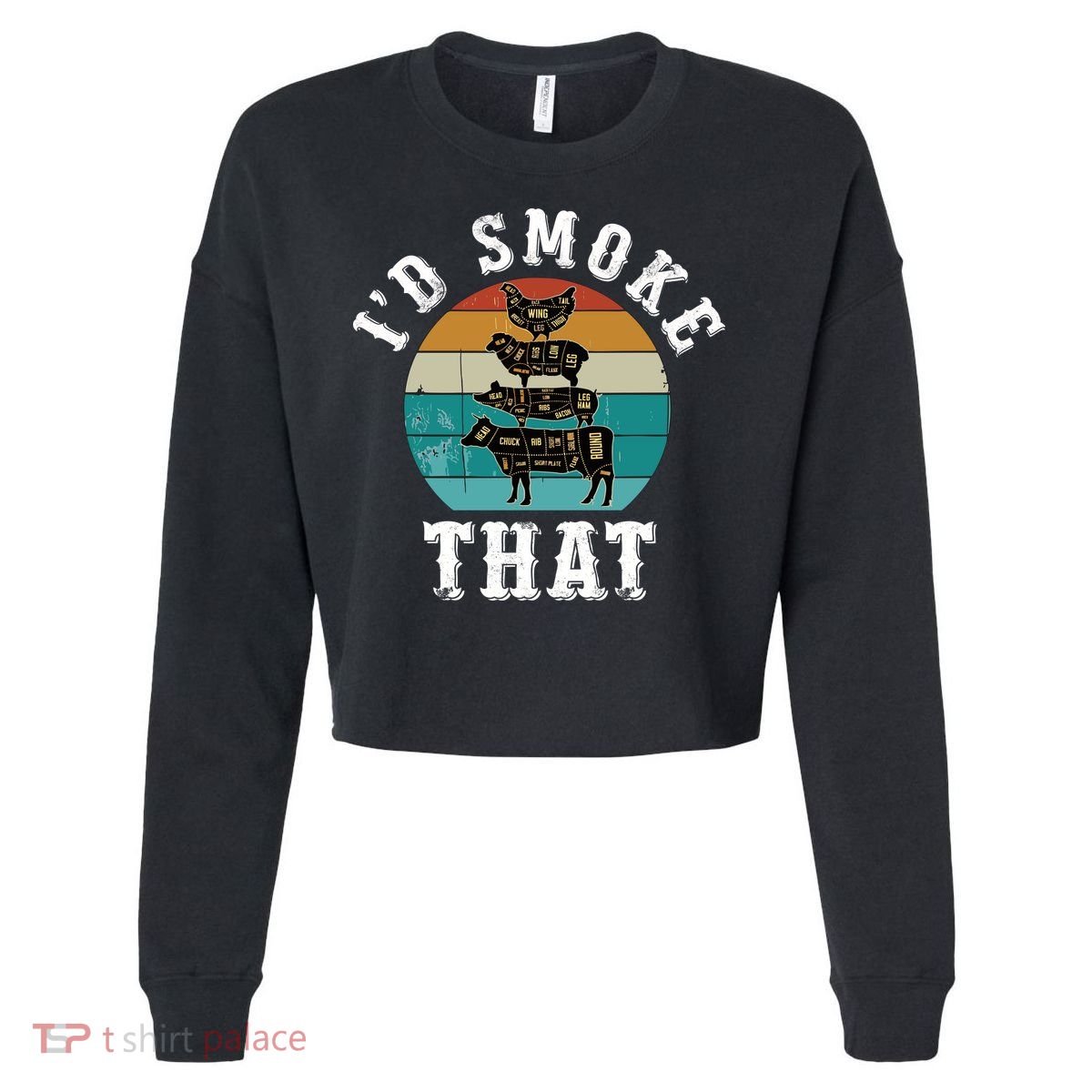 Funny Retro Bbq Party Smoker Chef Dad Gift ID Smoke That Cropped Pullover Crew