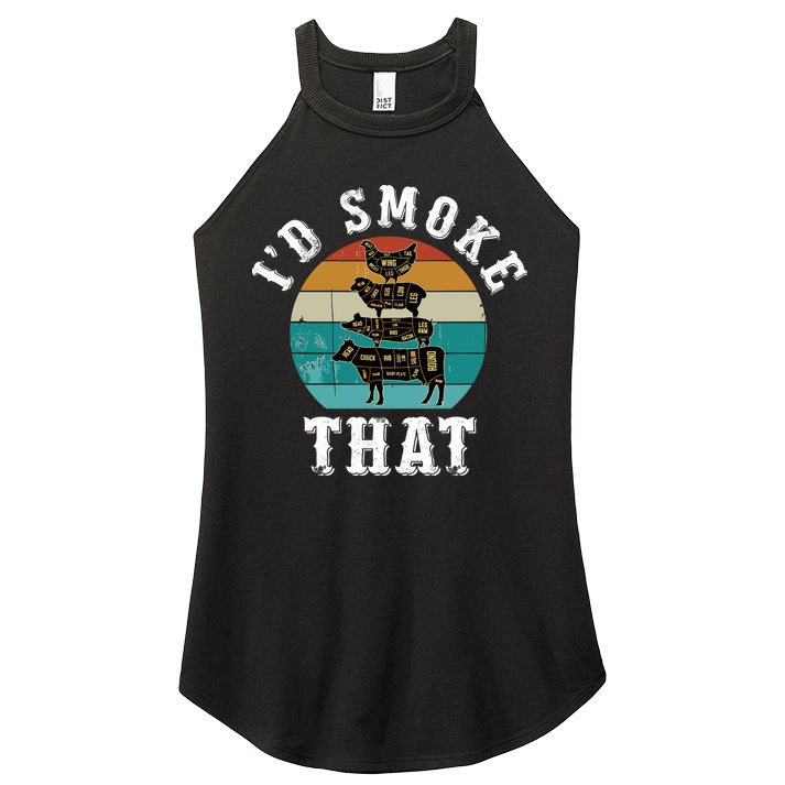 Funny Retro Bbq Party Smoker Chef Dad Gift ID Smoke That Women's Perfect Tri Rocker Tank