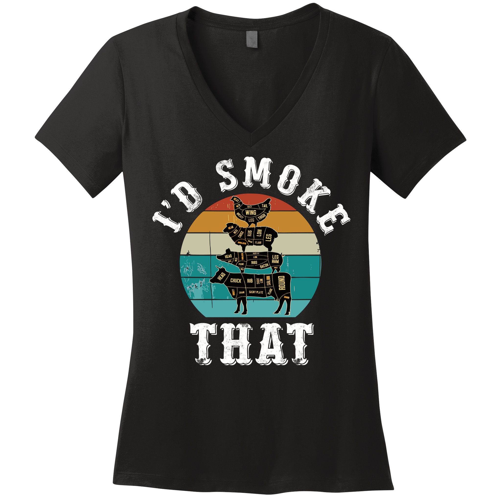 Funny Retro Bbq Party Smoker Chef Dad Gift ID Smoke That Women's V-Neck T-Shirt