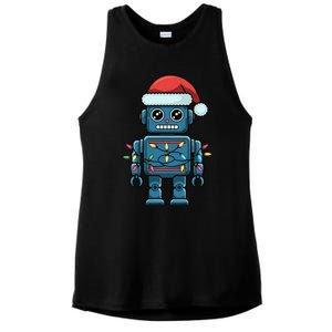 Festive Robot Bringing Christmas Cheer And Fun Lights Ladies PosiCharge Tri-Blend Wicking Tank