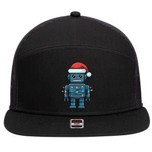 Festive Robot Bringing Christmas Cheer And Fun Lights 7 Panel Mesh Trucker Snapback Hat