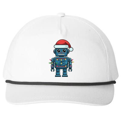 Festive Robot Bringing Christmas Cheer And Fun Lights Snapback Five-Panel Rope Hat