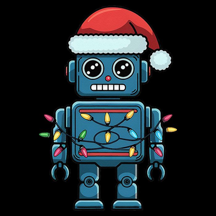 Festive Robot Bringing Christmas Cheer And Fun Lights Drawstring Bag