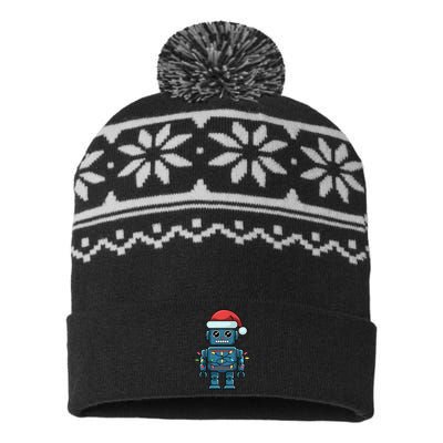 Festive Robot Bringing Christmas Cheer And Fun Lights USA-Made Snowflake Beanie