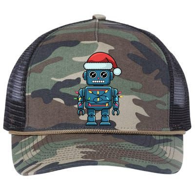 Festive Robot Bringing Christmas Cheer And Fun Lights Retro Rope Trucker Hat Cap