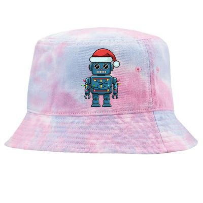 Festive Robot Bringing Christmas Cheer And Fun Lights Tie-Dyed Bucket Hat