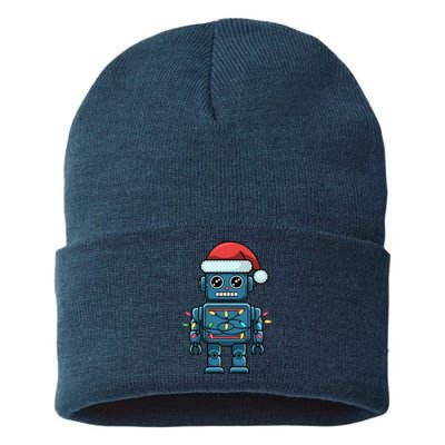 Festive Robot Bringing Christmas Cheer And Fun Lights Sustainable Knit Beanie