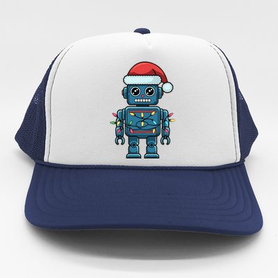 Festive Robot Bringing Christmas Cheer And Fun Lights Trucker Hat