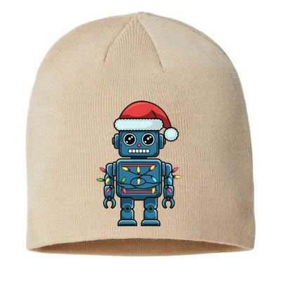 Festive Robot Bringing Christmas Cheer And Fun Lights Sustainable Beanie