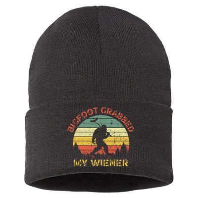 Funny Retro Bigfoot Bigfoot Grabbed My Wiener Design Sustainable Knit Beanie