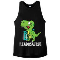 Funny Reading Book Readers Dinosaur Dino Apparel Ladies PosiCharge Tri-Blend Wicking Tank