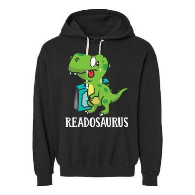 Funny Reading Book Readers Dinosaur Dino Apparel Garment-Dyed Fleece Hoodie