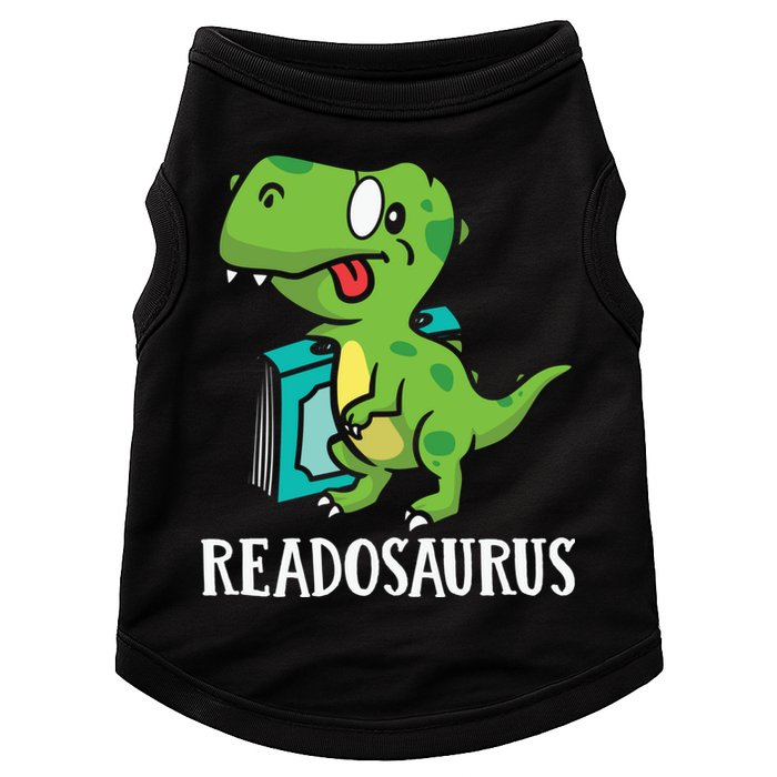 Funny Reading Book Readers Dinosaur Dino Apparel Doggie Tank