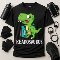 Funny Reading Book Readers Dinosaur Dino Apparel Performance Shirt