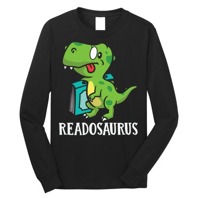Funny Reading Book Readers Dinosaur Dino Apparel Long Sleeve Shirt