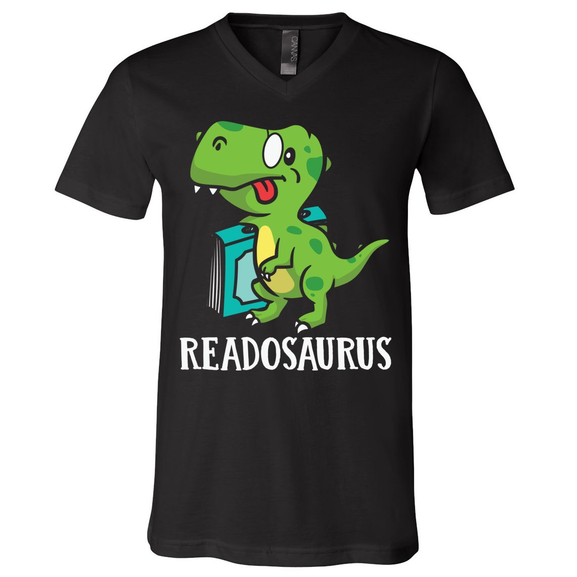 Funny Reading Book Readers Dinosaur Dino Apparel V-Neck T-Shirt