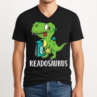 Funny Reading Book Readers Dinosaur Dino Apparel V-Neck T-Shirt