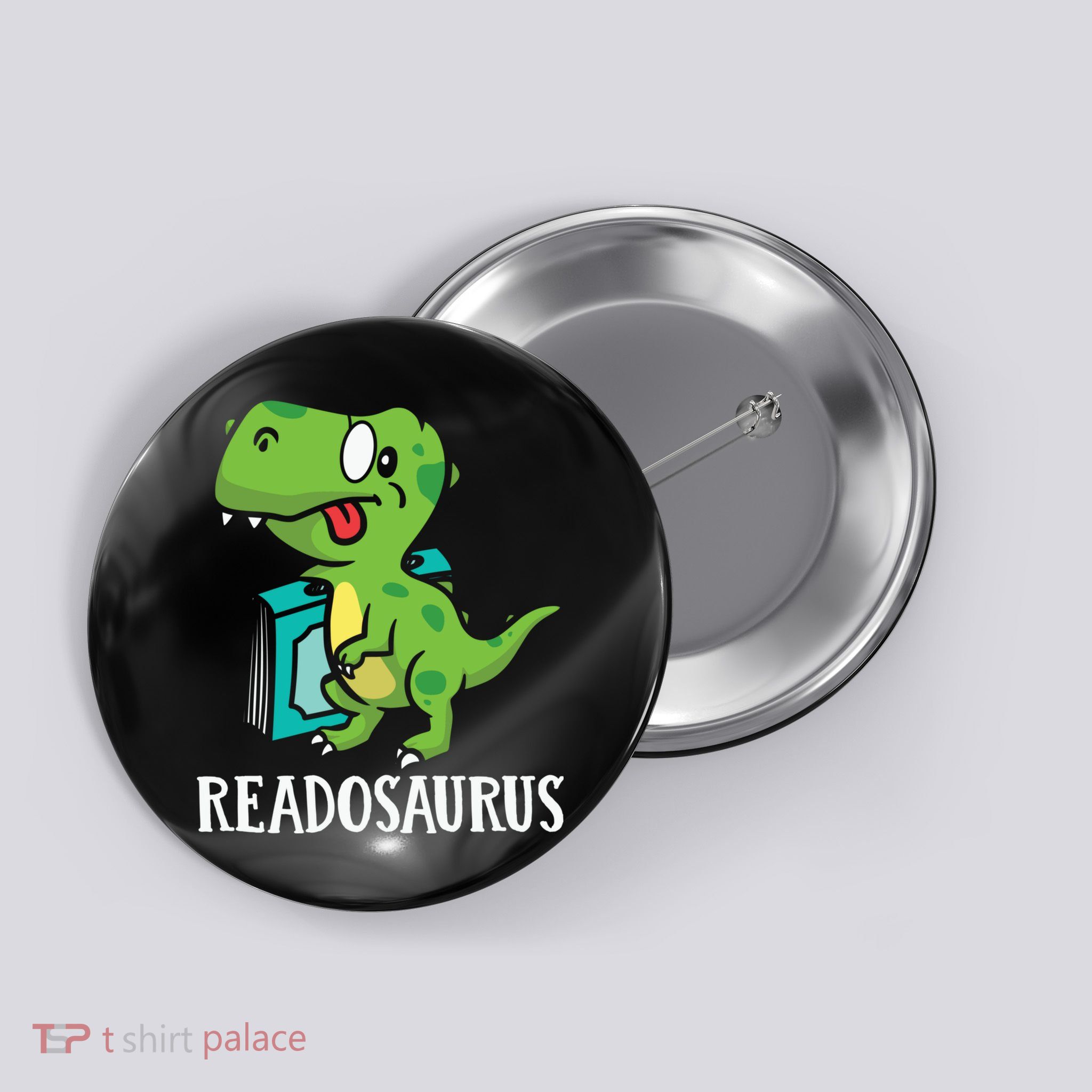 Funny Reading Book Readers Dinosaur Dino Apparel Button