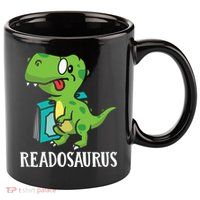 Funny Reading Book Readers Dinosaur Dino Apparel 11oz C Handle Ceramic Mug
