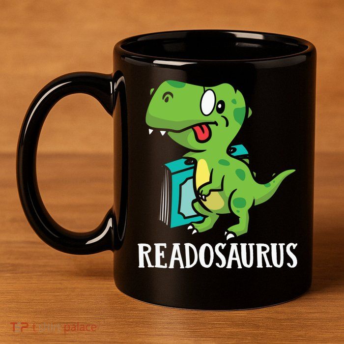 Funny Reading Book Readers Dinosaur Dino Apparel 11oz C Handle Ceramic Mug