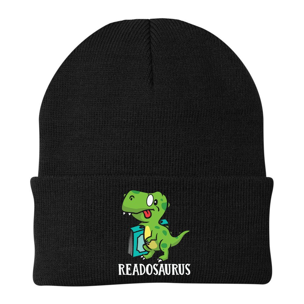 Funny Reading Book Readers Dinosaur Dino Apparel Beanie