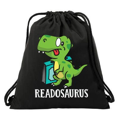 Funny Reading Book Readers Dinosaur Dino Apparel Drawstring Bag