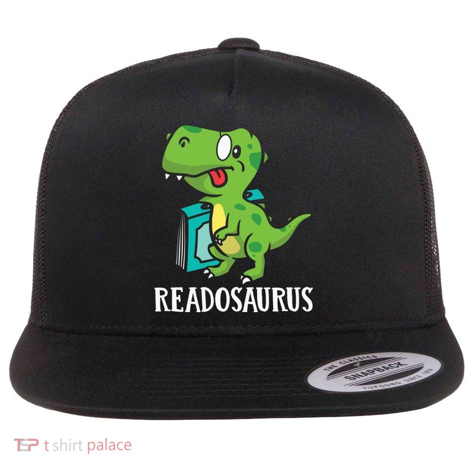 Funny Reading Book Readers Dinosaur Dino Apparel Flatbill Hat