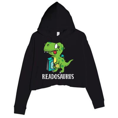 Funny Reading Book Readers Dinosaur Dino Apparel Crop Fleece Hoodie