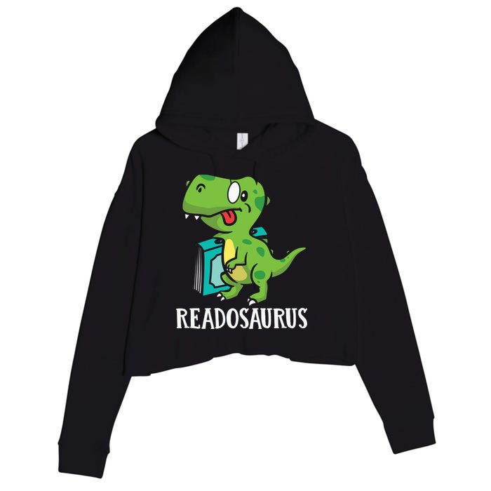 Funny Reading Book Readers Dinosaur Dino Apparel Crop Fleece Hoodie